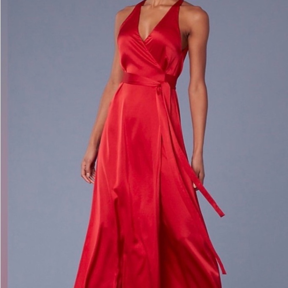 New Red Diane Von Furstenberg Silk V-Neck Wrap Maxi Dress